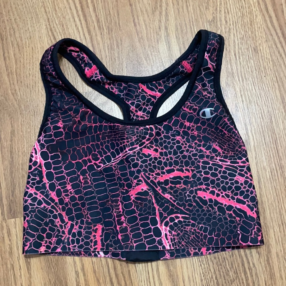 Champion pink and black sports bra
